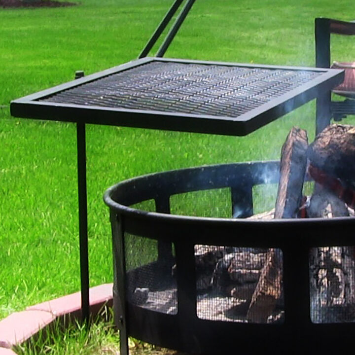 Sunnydaze 24 in Steel Fire Pit Cooking Swivel Grill with Heat Resistance