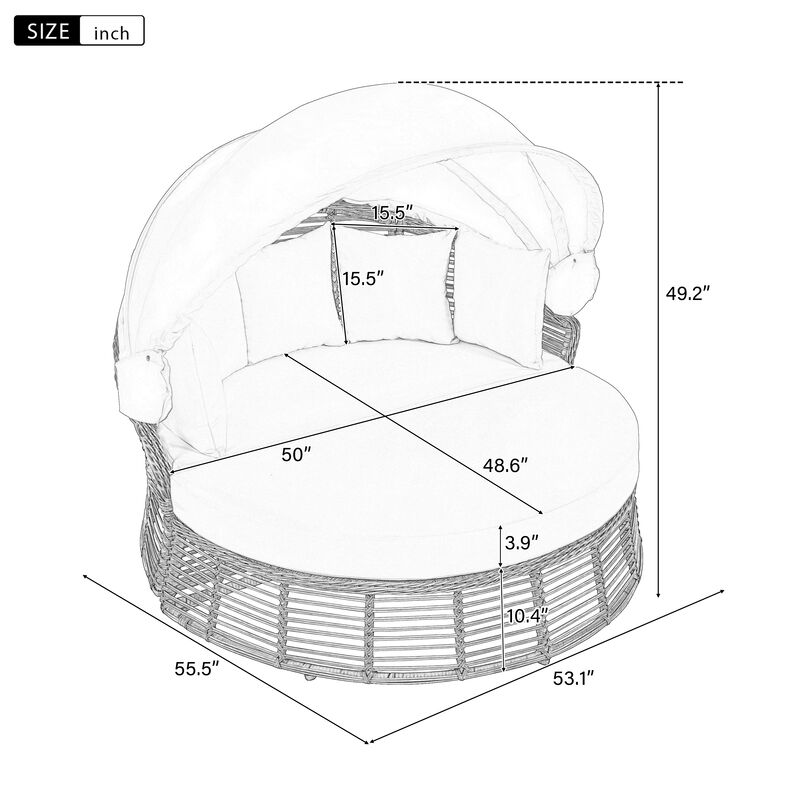 Merax Outdoor Round Sofa Bed with Adjustable Canopy, 5 Removable Pillows image number 4