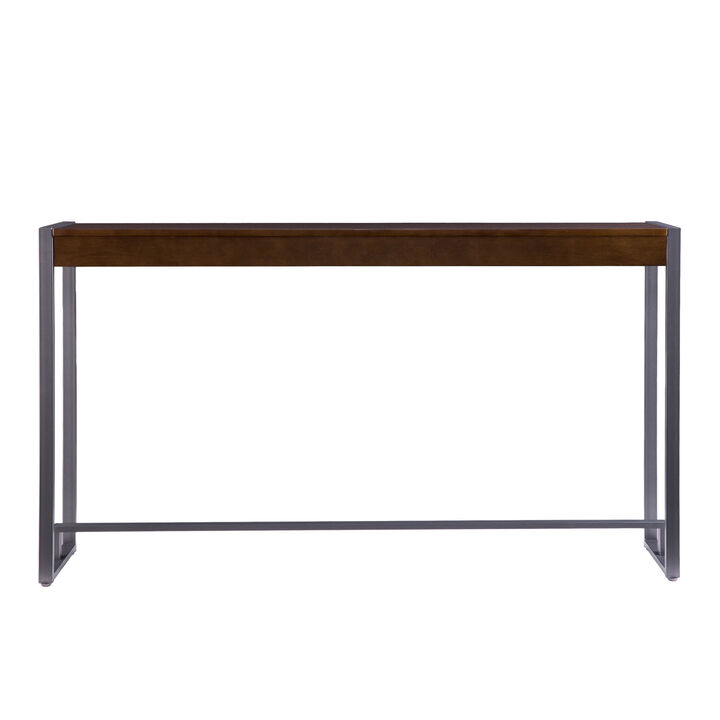 HomeRoots 54" Dark Brown and Gunmetal Wood and Metal Sled Console Table