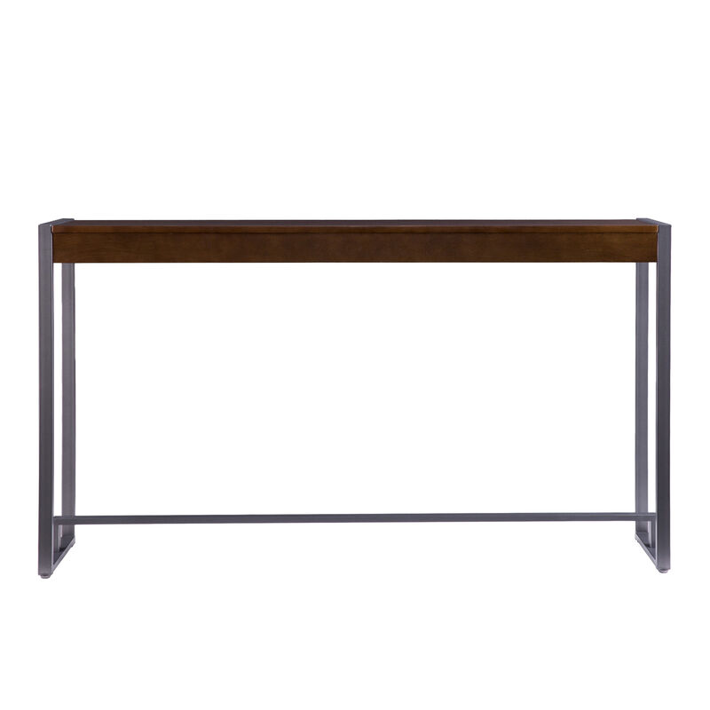 HomeRoots 54" Dark Brown and Gunmetal Wood and Metal Sled Console Table image number 0