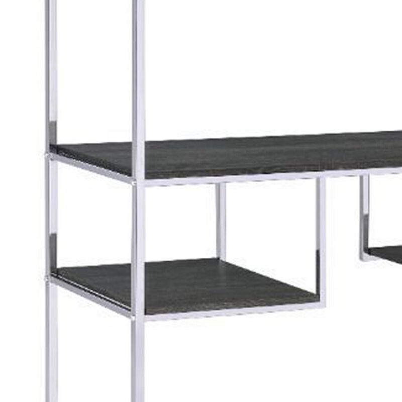 Etagere Bookshelf with 7 Shelves and Geometric Pattern,Silver and Dark Gray