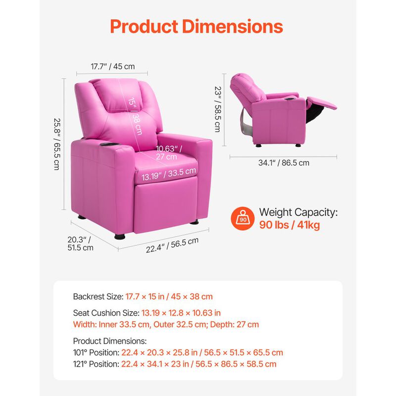 Kids PU Leather Recliner Sofa with Cup Holder Adjustable Backrest and Footrest image number 2