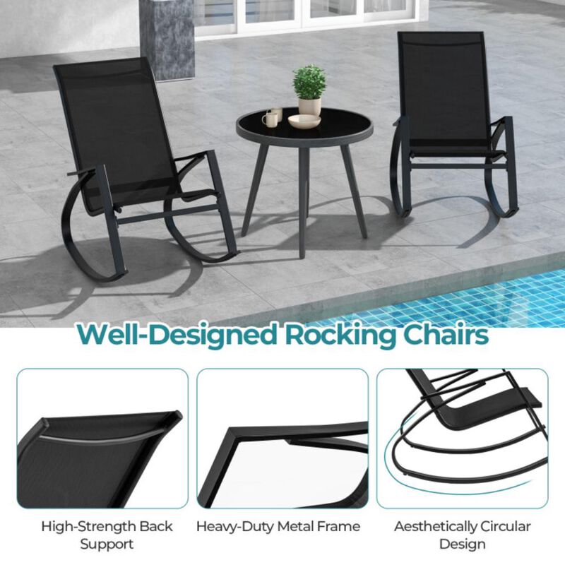 Hivvago 2 Pieces Patio Rocking Chairs Outdoor Sling Fabric Rockers with Ergonomic Backrest and Seat