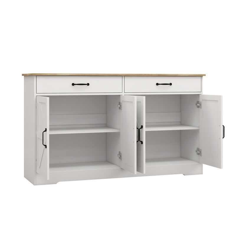 White MDF 55.91 in. Sideboard with X-panel Design Doors