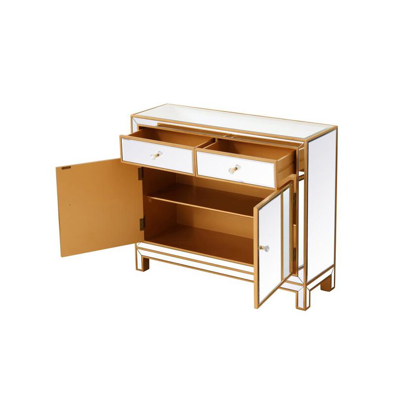 Elegant Decor End table 2 drawers 2 doors 38in. W x 12in. D x 32in. H in gold