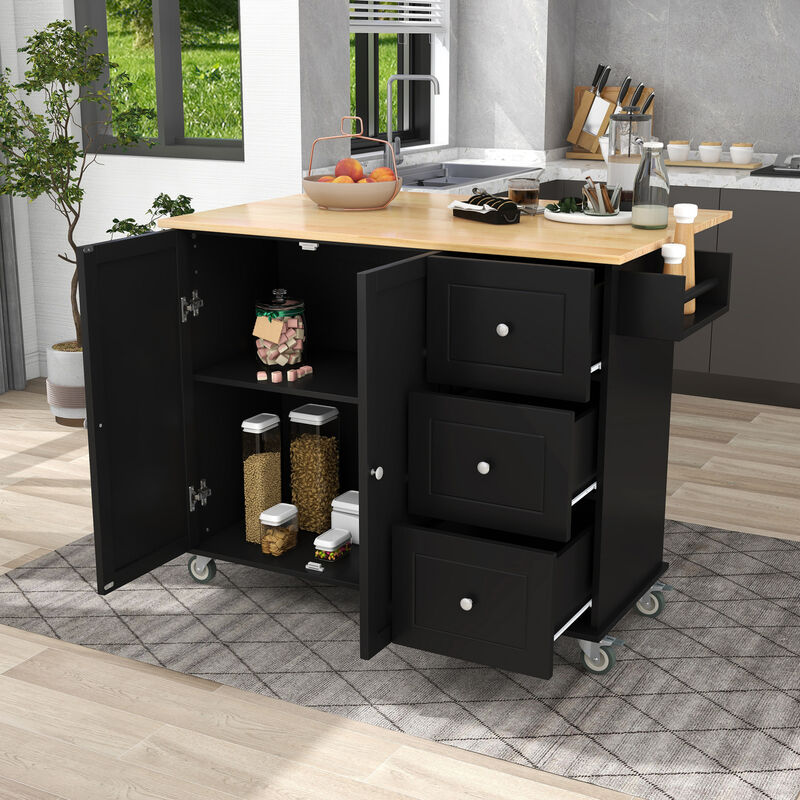 ELEMENT ACE Multifunctional Rolling Kitchen Island with Drop Leaf Breakfast Bar and Ample Storage Cabinet image number 7