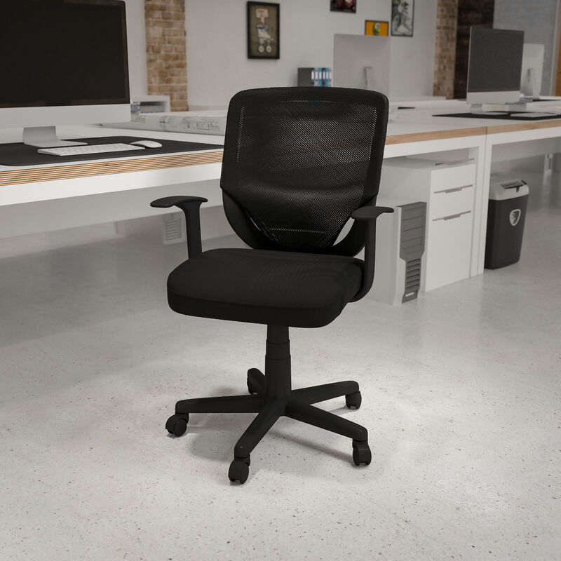 Norris Mid-Back Black Mesh Tapered Back Swivel Task Office Chair with T-Arms image number 1
