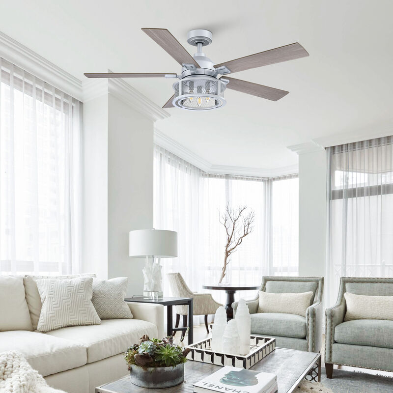 52 in. Modern Mesh Metal Reversible Blades Silver Ceiling Fan with Light and Remote