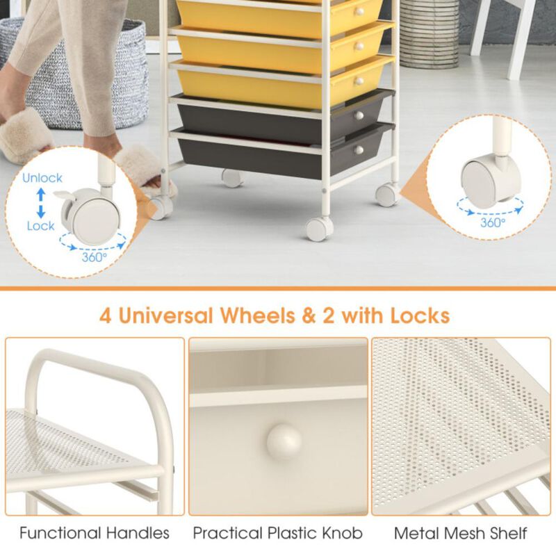 Hivvago 10 Drawer Rolling Storage Cart Organizer with 4 Universal Casters