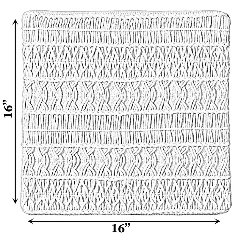 16" Handwoven Cotton Throw Pillow Cover with Layered Random String Pattern, Natural