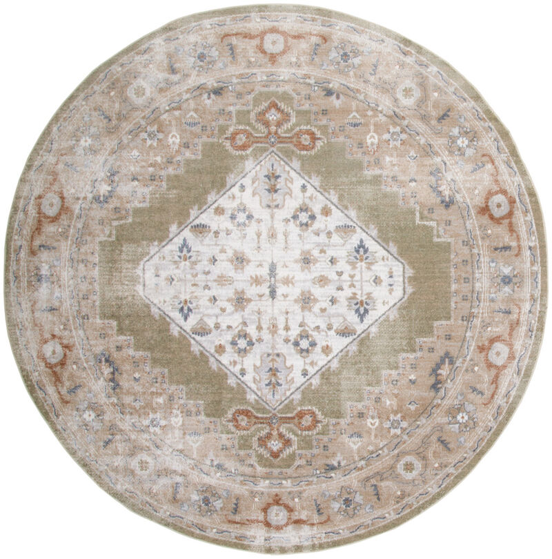 HomeRoots Floral Medallion Distressed Washable Round Rug image number 2