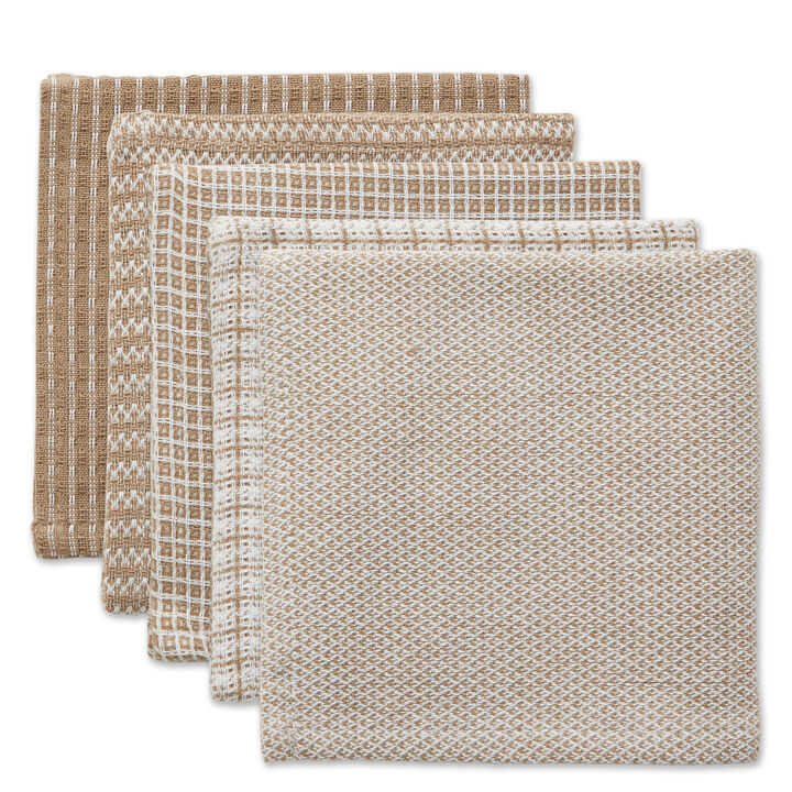 5-Piece Assorted Stone Brown and White Dish Cloth  12" (Pack of 2)