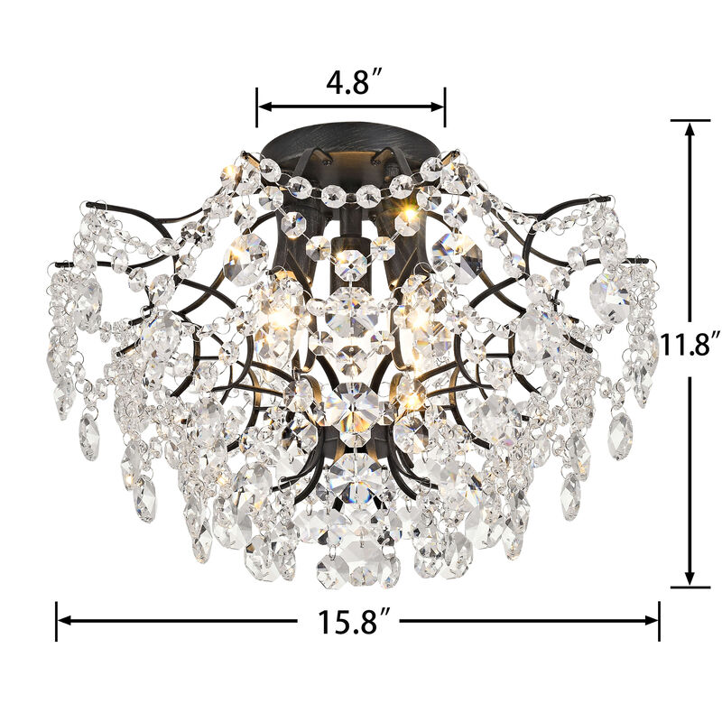 Dahlia Elegant Indoor 3-light Antique Black Crystal Flush Mount image number 6