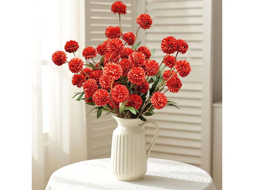 8 Piece Red Artificial Chrysanthemum Flower Stems Long Stem Vase Filler