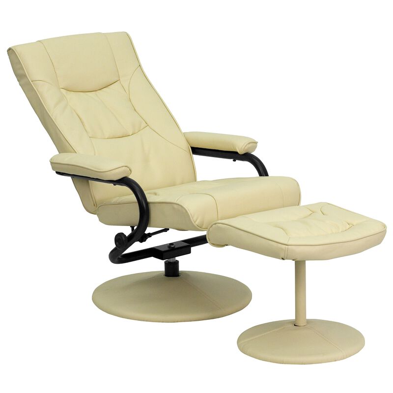 Flash Furniture Rachel Contemporary Multi-Position Recliner and Ottoman with Wrapped Base in Cream LeatherSoft