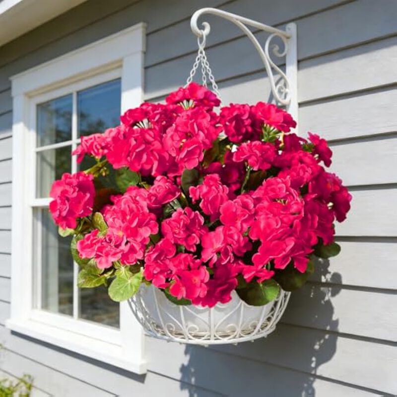 4 Piece Rose Red Artificial Flowers UV Resistant Outdoor Garden Porch Decor image number 3
