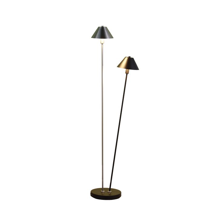 Hivvago 48" Black And Silver Two Light LED Novelty Floor Lamp With Black And Silver Metal Empire Shade