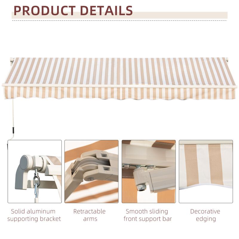 Beige Patio Shield: 13x8 Ft Retractable Striped Sunshade