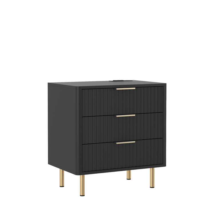 Assembled Nightstand with Charging Station Voice Light USB Storage Cabinet