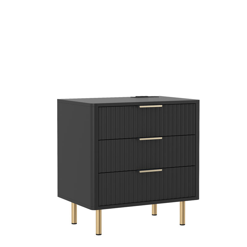 Assembled Nightstand with Charging Station Voice Light USB Storage Cabinet image number 0