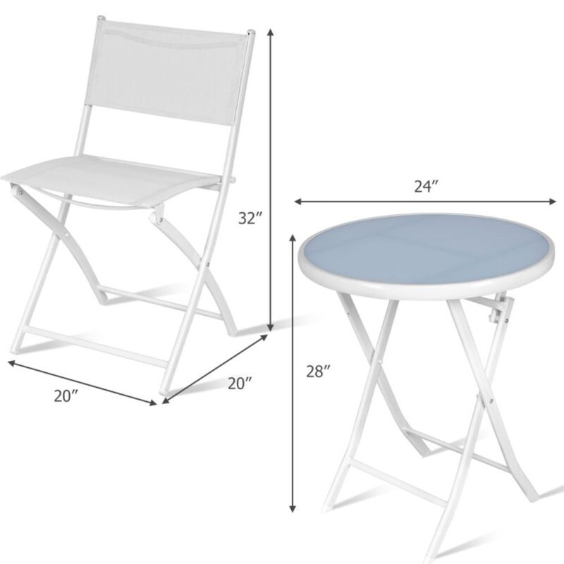 3 Pieces Patio Folding Bistro Set for Balcony or Outdoor Space