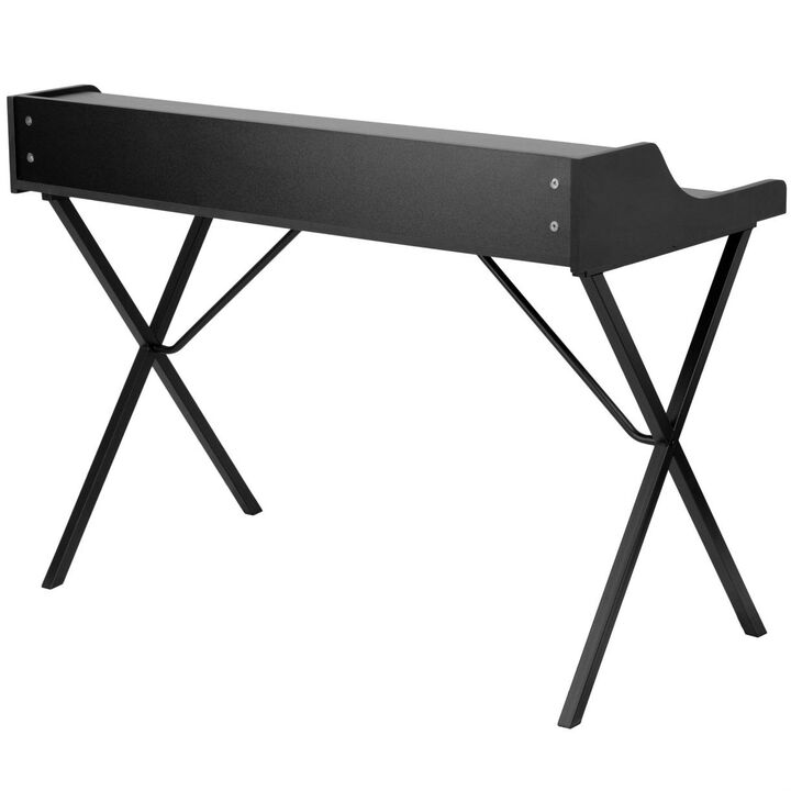 Hivvago Modern Black Office Table Computer Desk with Raised Top Shelf