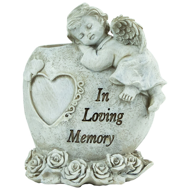 6.5" Gray Sleeping Angel "In Loving Memory" Outdoor Garden Statue