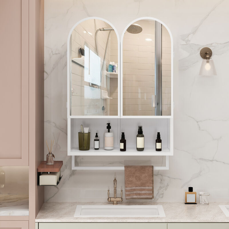 ELEMENT ACE Modern Double-Arched Mirror Cabinet with Adjustable Shelves and Towel Rack for Bathroom Organization and Storage image number 3
