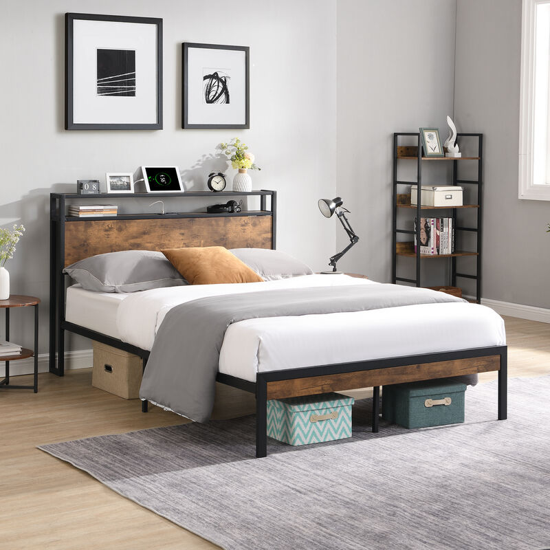 Merax Metal Platform Bed with Wooden Headboard & Footboard image number 2
