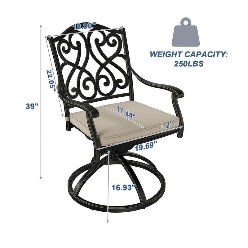 Mondawe 2-Piece Cast Aluminum Patio Dining Swivel Chair Set with Thick Olefin Cushions and 360&deg; Rockers