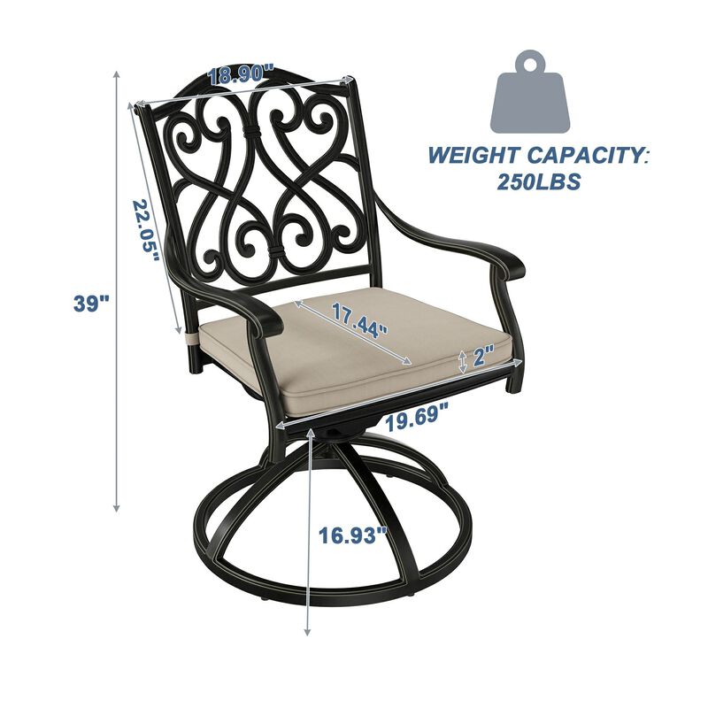 Mondawe 2-Piece Cast Aluminum Patio Dining Swivel Chair Set with Thick Olefin Cushions and 360° Rockers