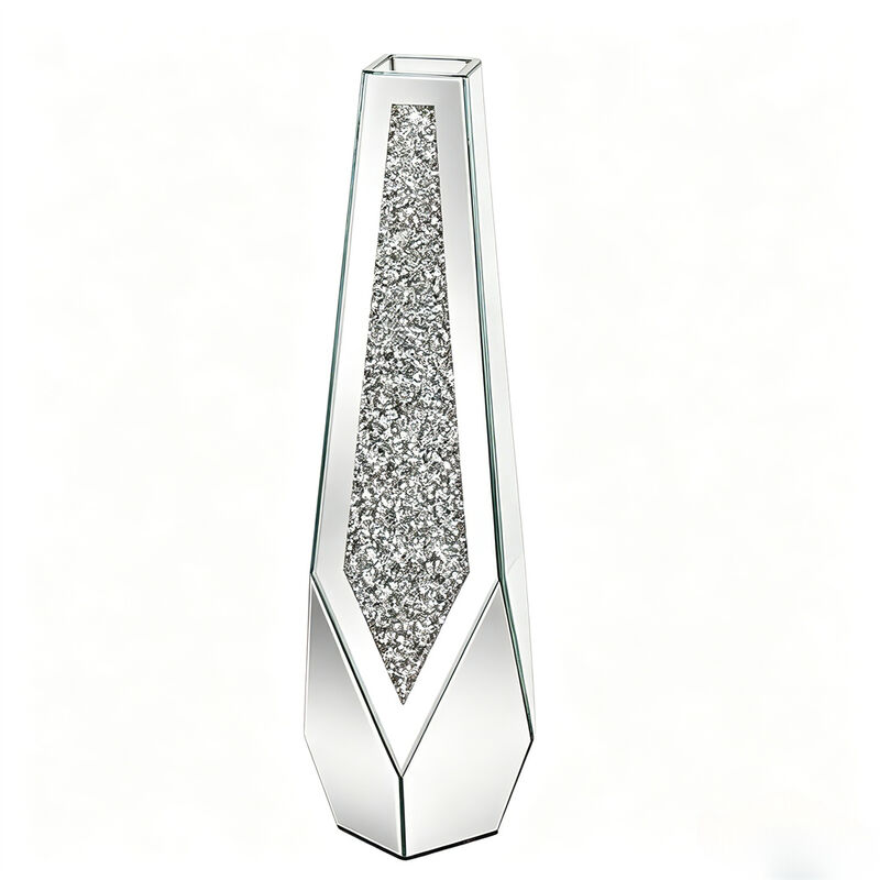 XL Floor Vase Sparkle Diamond Crushed Silver Mirrored Vase Bevelled Border Base image number 0