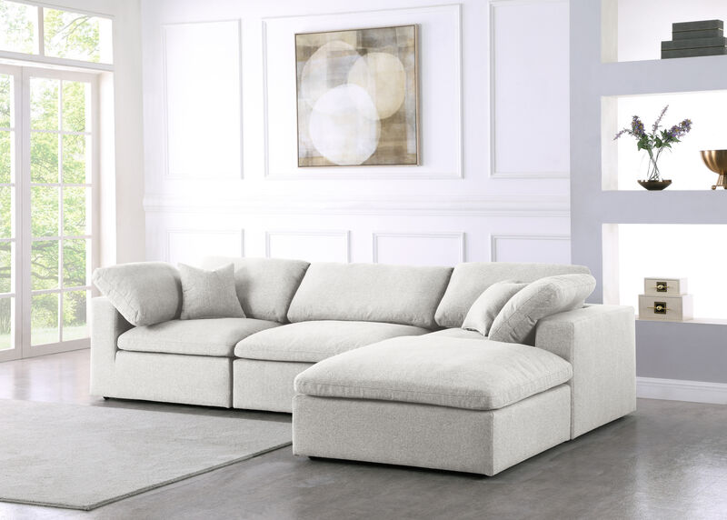 Meridian Furniture Serene Cream Linen Textured Fabric Deluxe Comfort Modular Sectional
