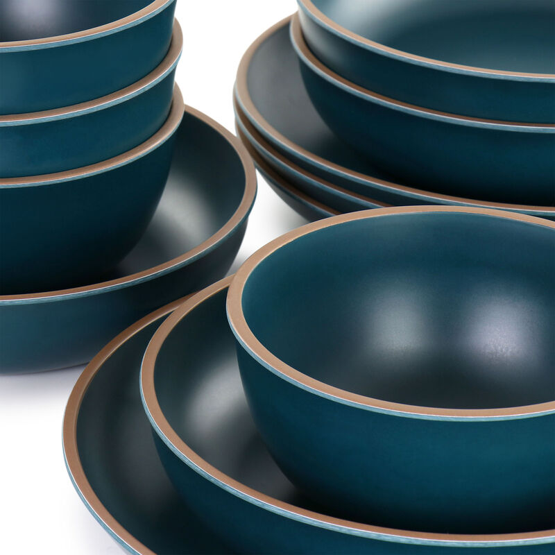 Gibson Home Rockabye 12 Piece Melamine Dinnerware Set in Dark Teal