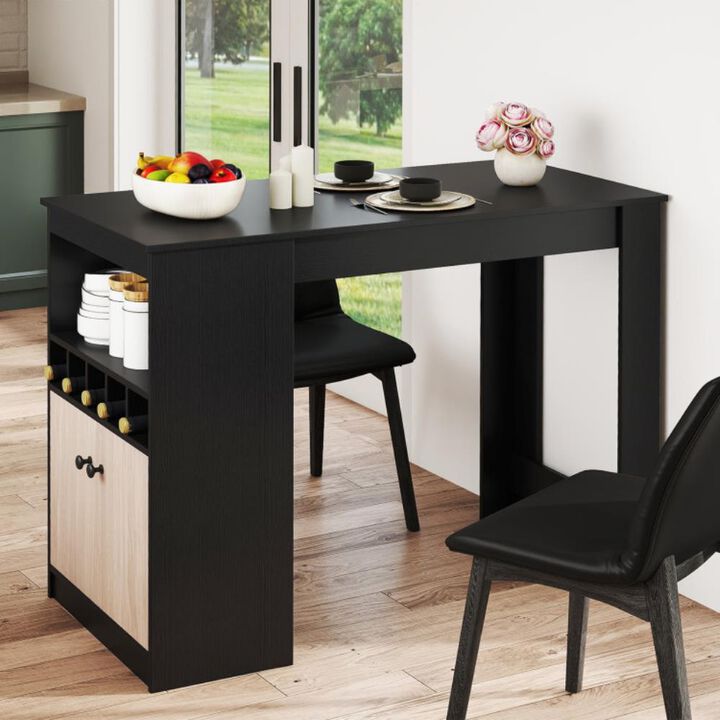 Hivvago 48 Inch Bar Table with Storage Cabinet and Wine Rack