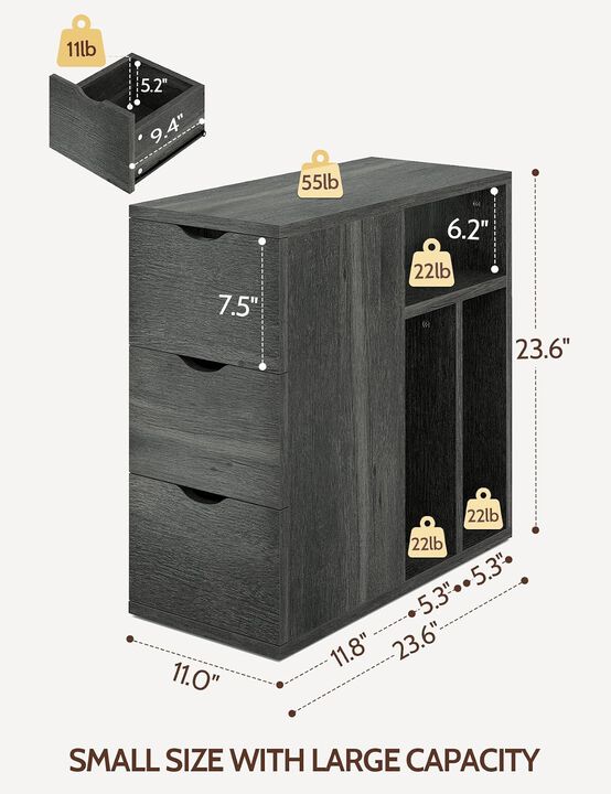 Narrow End Table with 3 Drawers, Wood Side Table with Storage Shelves for Living Room, Slim Sofa Side Table Nightstand for Bedroom