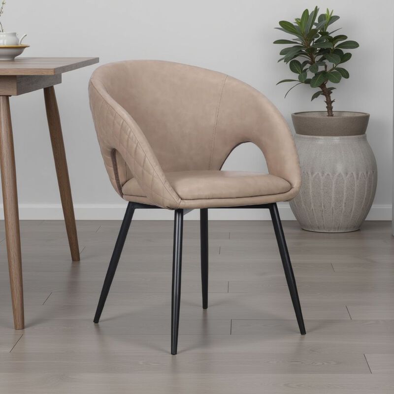 Moxy Dining Chair Set of 4, Light Taupe Faux Leather, Diamond Stitched