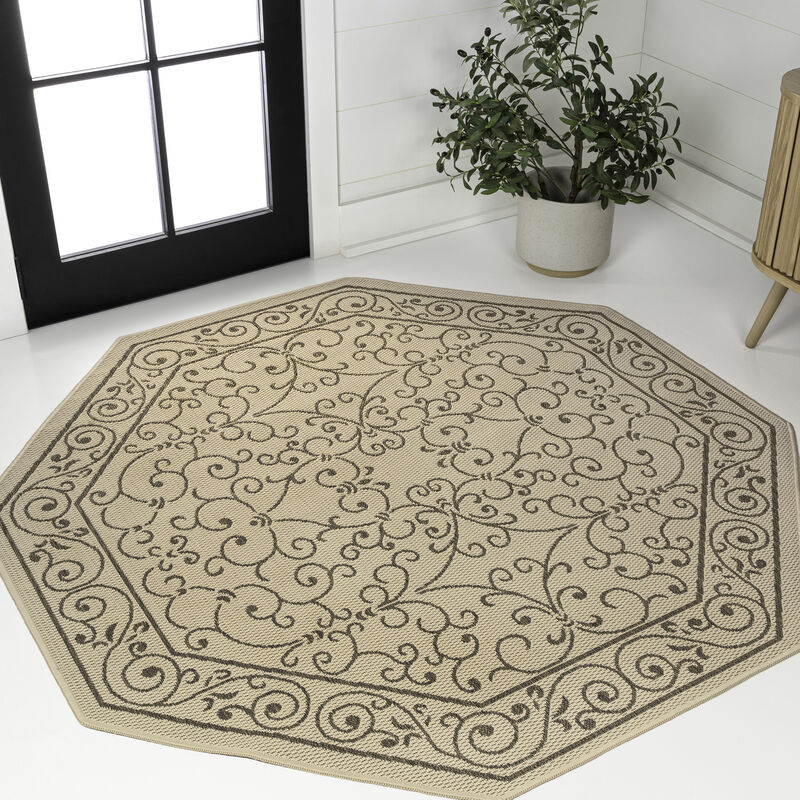 Charleston Vintage Filigree Textured Weave Octagon Indoor/Outdoor Area Rug