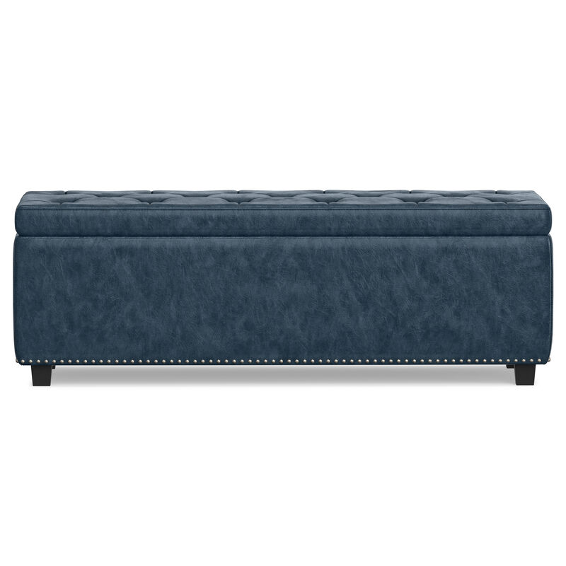 Hamilton Storage Ottoman in Denim Blue Faux Leather