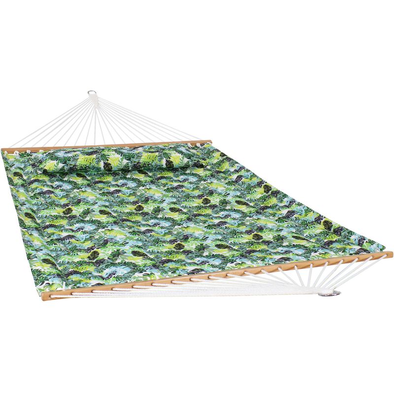 Sunnydaze 2-Person Quilted Hammock with Spreader Bar and Pillow