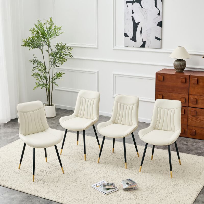 Set of 4 Dining Chairs PU Leather Side Dining Chairs with high back and stitched backrest Metal Leg Dining Chairs with leveling feet image number 5