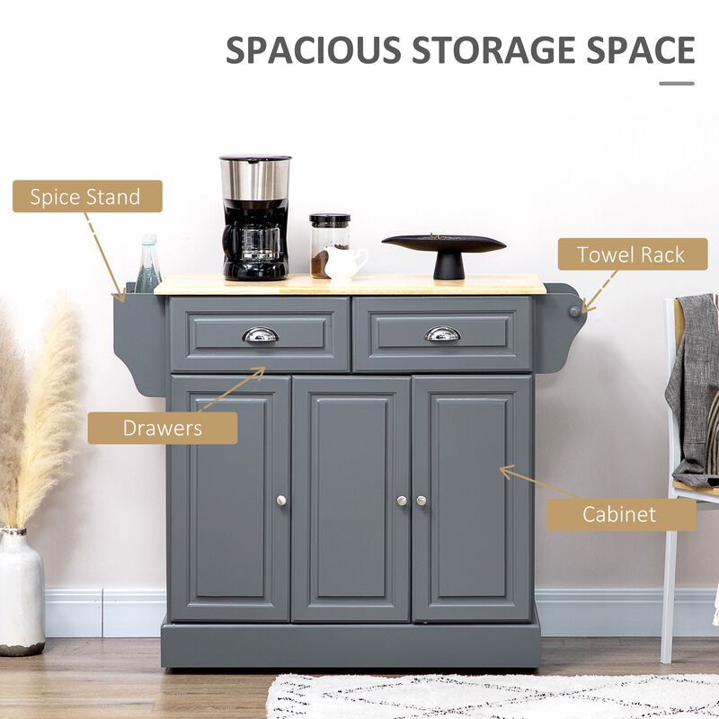 Gray Kitchen Assistant: Rolling Cart with Rubber Wood Top & Storage