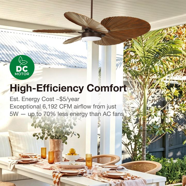 Lucci Air Bali 52" Outdoor Indoor/Outdoor Ceiling Fan with Light and Remote, Ceiling Fan with Lights, Damp Rated, Energy Efficient DC Motor