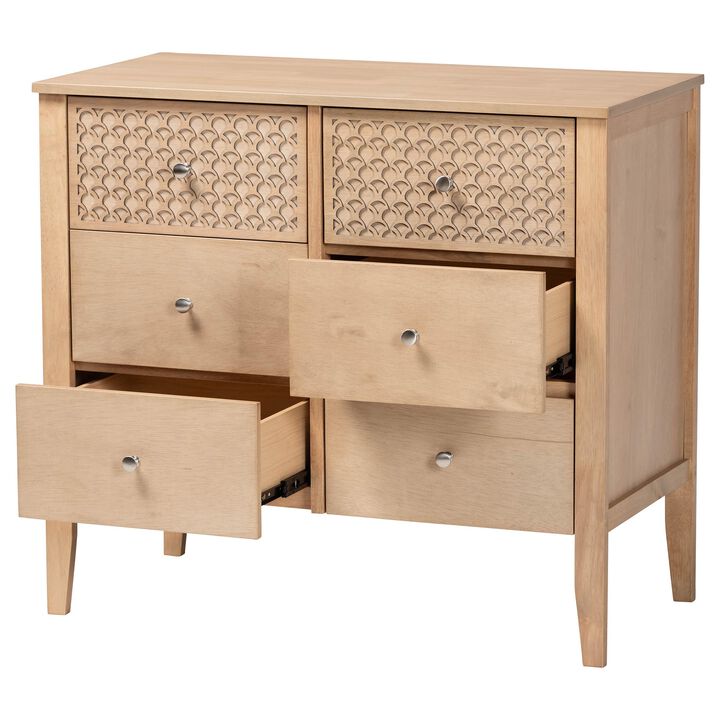 Baxton Studio Lara Dresser - 6-Drawer Bedroom Storage Chest with Laser-Cut Geometric Overlay for Clothing and Organization