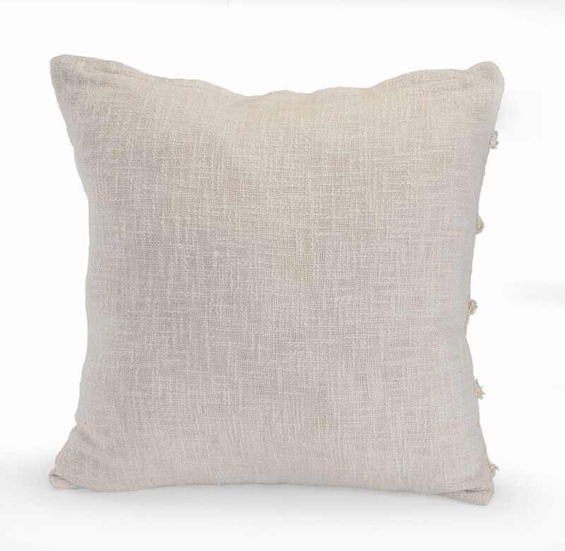 HomeRoots Set of Two Beige Ribbed Cotton Throw Pillow With Fringe image number 3