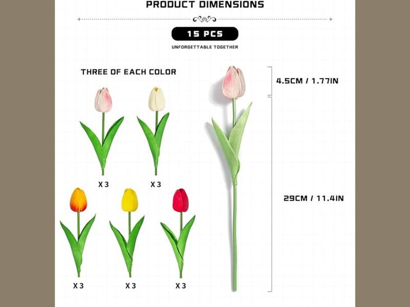 15 Piece Artificial Tulip Flower Stems Real Touch Vase Filler image number 2