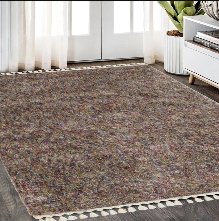 HomeRoots Abstract Shag Runner Rug With Fringe