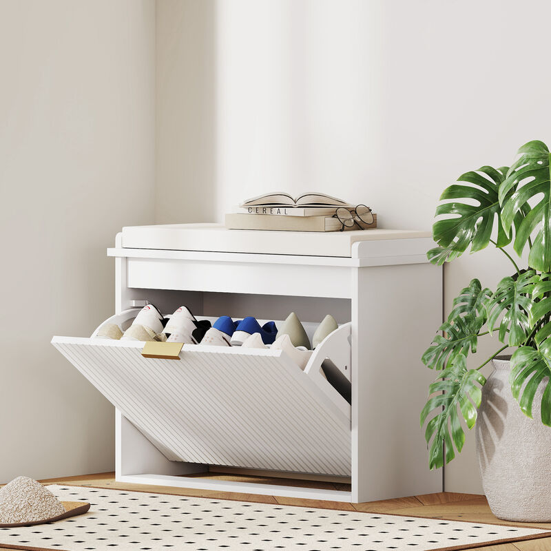 Hivvago Padded Shoe Bench with Storage Compartment image number 1