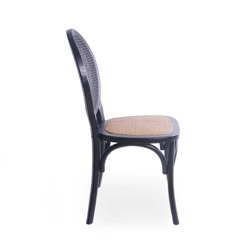 Dining Chair Set of 2, Matte Black Rattan Woven Back and Brown Seat image number 4