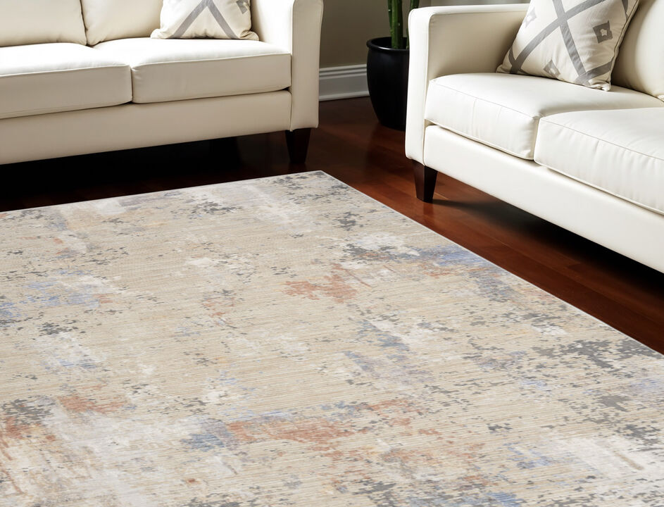 HomeRoots Abstract Area Rug With Fringe